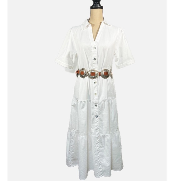 Boho Vibes White Button down Ruffle Short Sleeve Dress - Picture 7 of 7